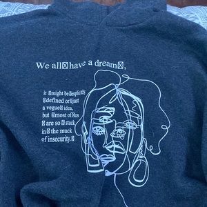 dark gray shein hoodie with a quote